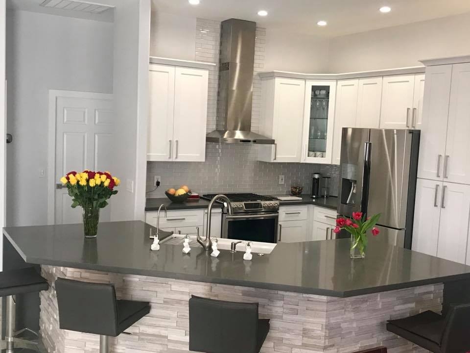Quartz countertop slab installed during a kitchen remodel