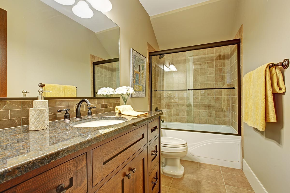 Granite bathroom countertop with undermount basin